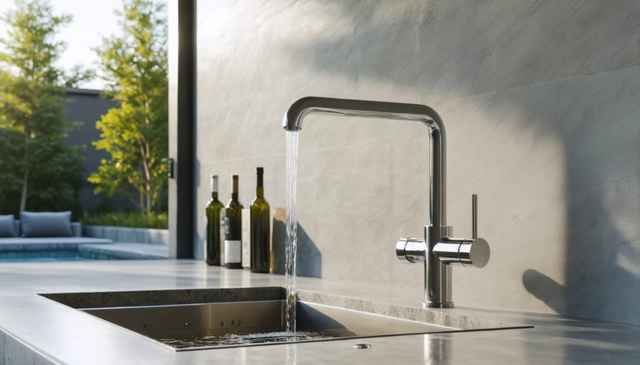 Smart touchless faucet with digital display showing water consumption metrics