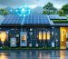 A modern storage shed equipped with AI-powered energy monitoring sensors and devices, showcasing the concept of intelligent energy optimization and sustainability.