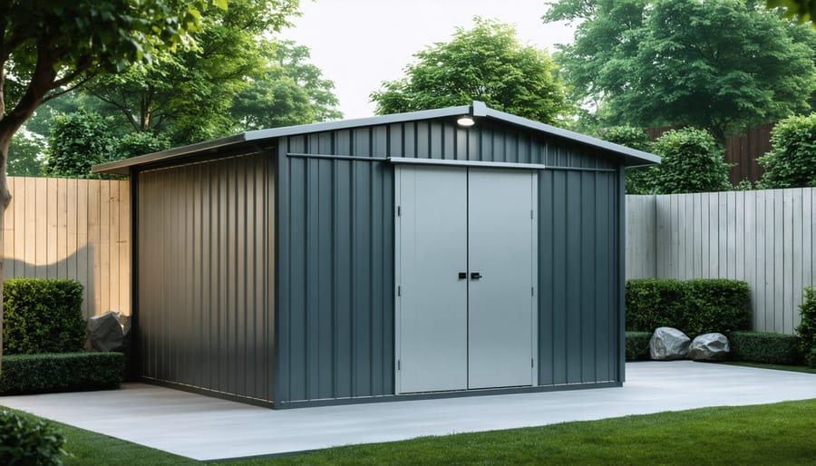 Person controlling smart shed features using smartphone application