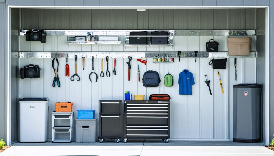 Detailed view of modular storage system components including mounting hardware