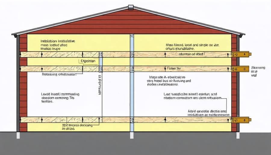 Cross-section diagram of soundproofing wall layers including MLV, insulation, and mounting methods