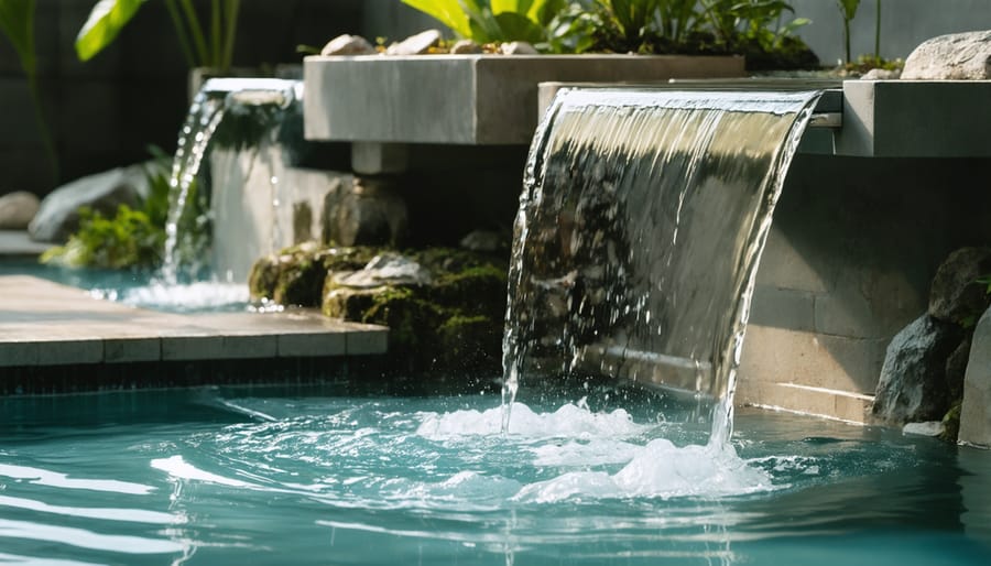 Close-up of hands adjusting water pump for cascade feature installation