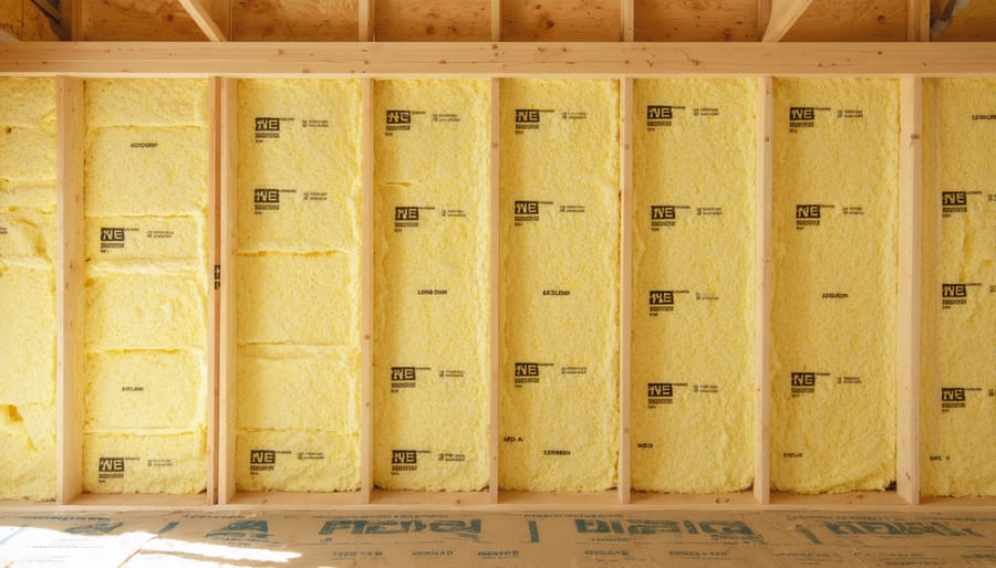 Person measuring and cutting foam insulation board for shed floor installation