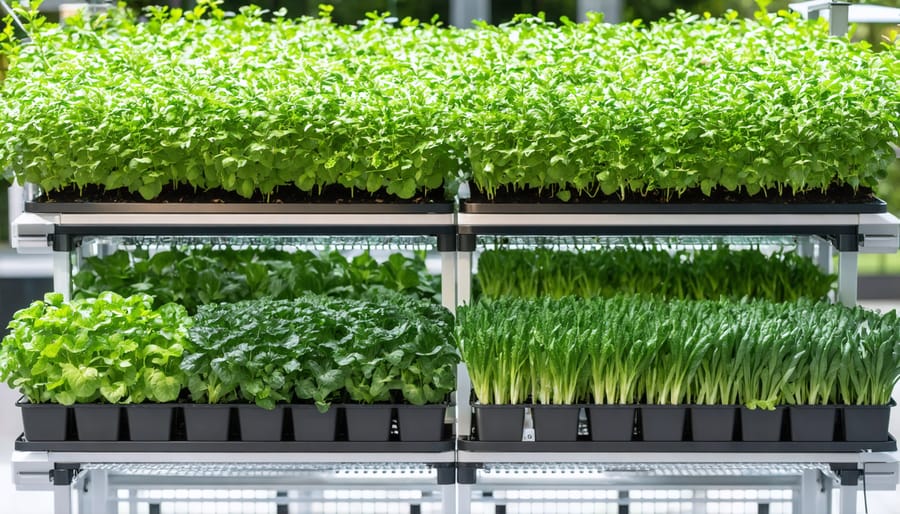 Homeowner holding basket of freshly harvested vegetables inside their hydroponic shed greenhouse