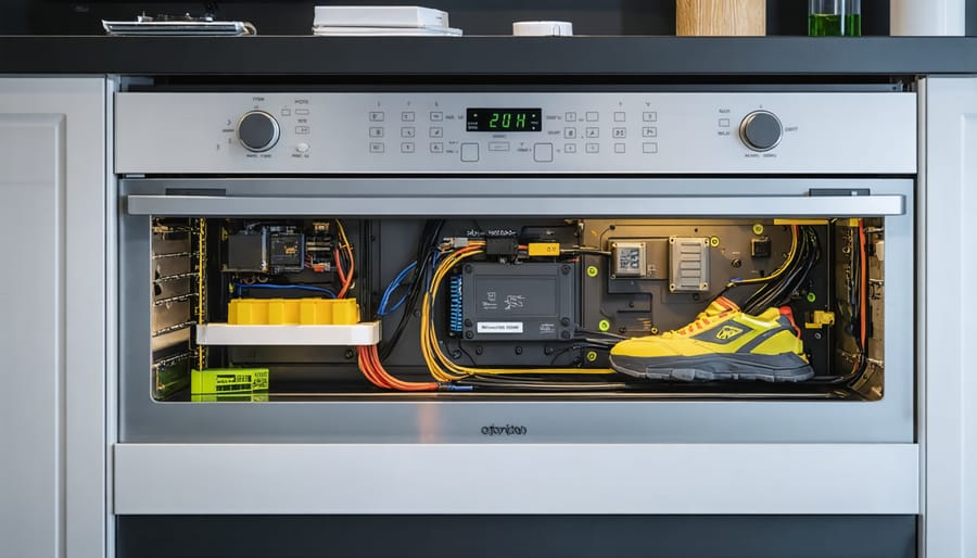 Person's hands stripping low-voltage wires during shed electrical system installation