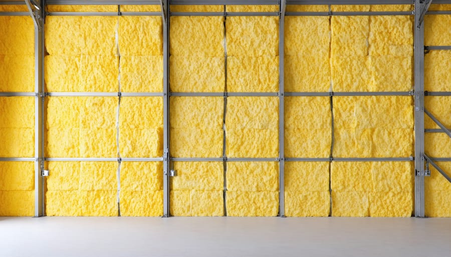 Close-up of fire-resistant mineral wool insulation material showing fibrous texture