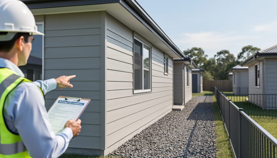 Close-up of fire-resistant cement fiber siding on shed exterior