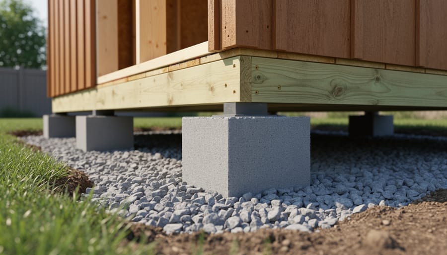 Concrete block foundation layout showing proper spacing for shed installation