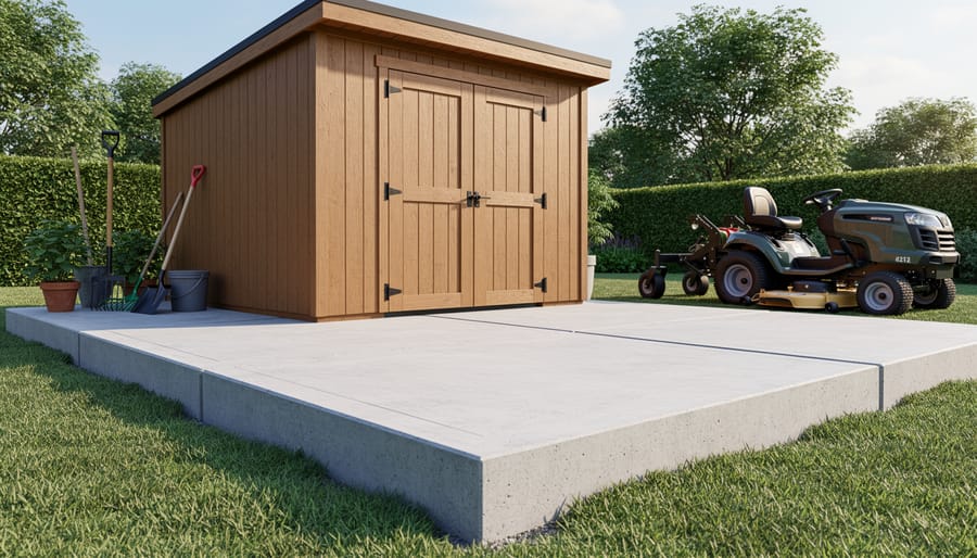 Finished concrete slab foundation for 6x8 shed with smooth surface
