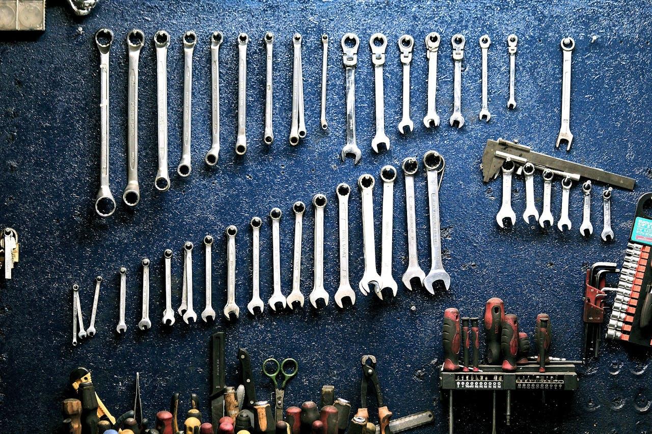 Set of wrenches on a wall
