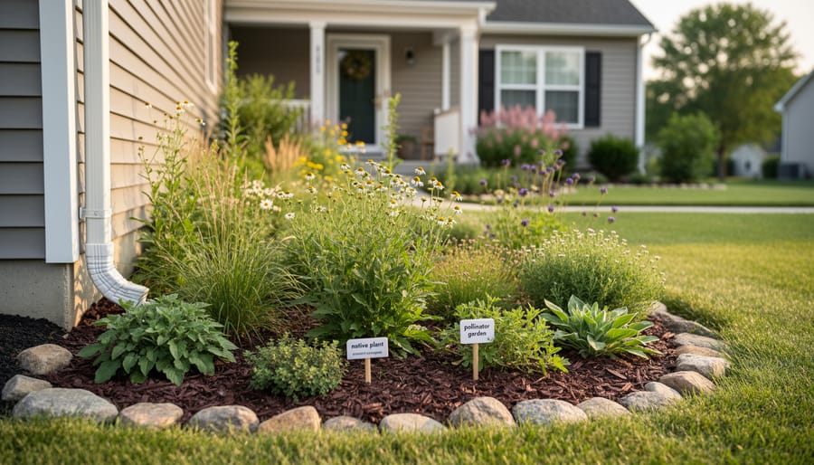Homeowner planting native Florida plants in residential garden near outdoor structure