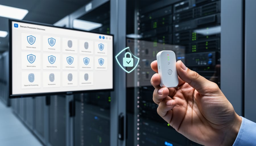 Close-up of secure microchip processor used in IoT device authentication