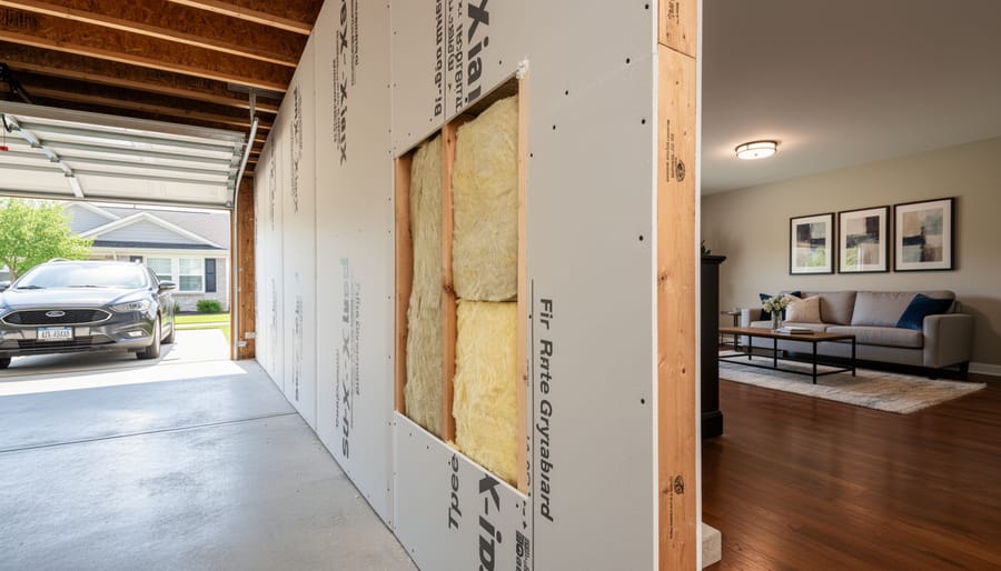 Close-up of Type X fire-rated drywall showing thickness and fire-resistant material