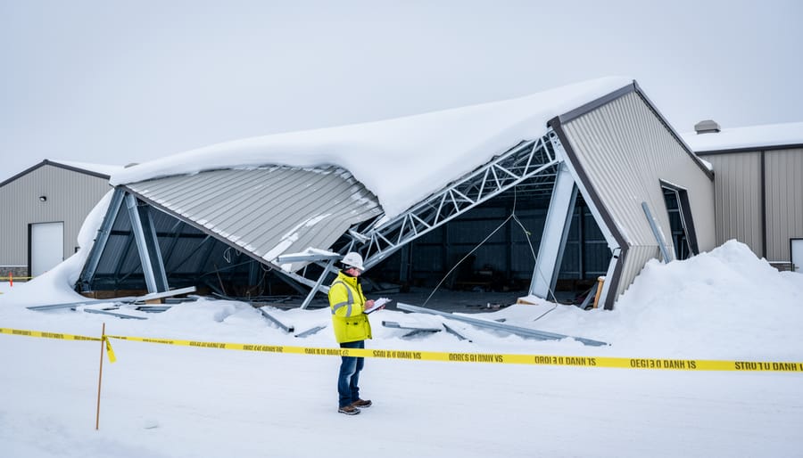 Damaged carport structure collapsed under heavy snow load