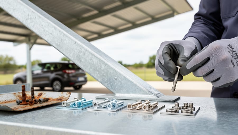 Assortment of different metal fasteners including stainless steel, galvanized, and aluminum hardware
