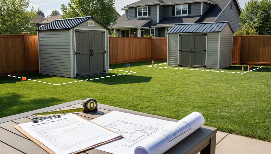 Properly positioned backyard shed with adequate setback from property boundaries