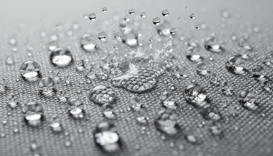 Water beading on waterproof gazebo canopy fabric during rain
