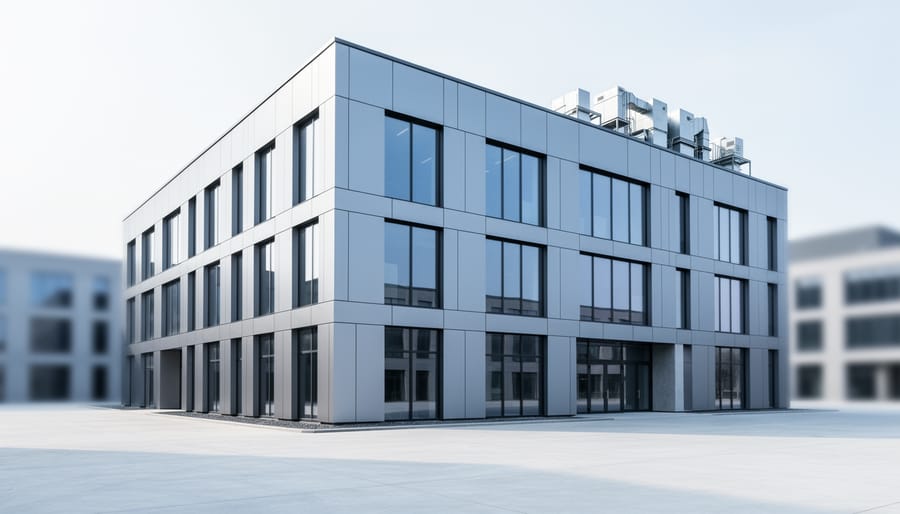 “Modern building facade with insulated wall panel details under soft daylight, suggesting improved energy efficiency and durable construction.”