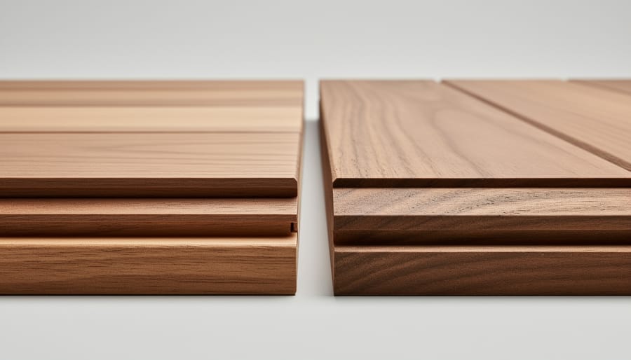 Wood shed wall panels showing V-groove seams and tongue-and-groove interlocking joints side-by-side